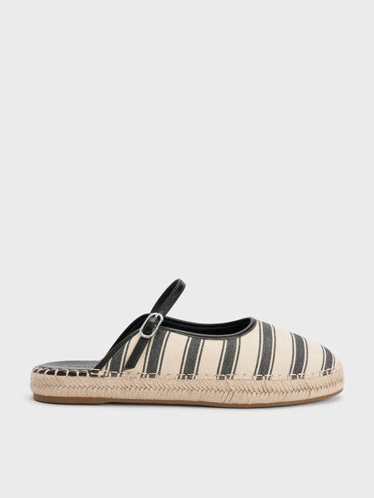 CHARLES & KEITH Featured / Striped Mary Jane Espadrille Mules - Black Textured