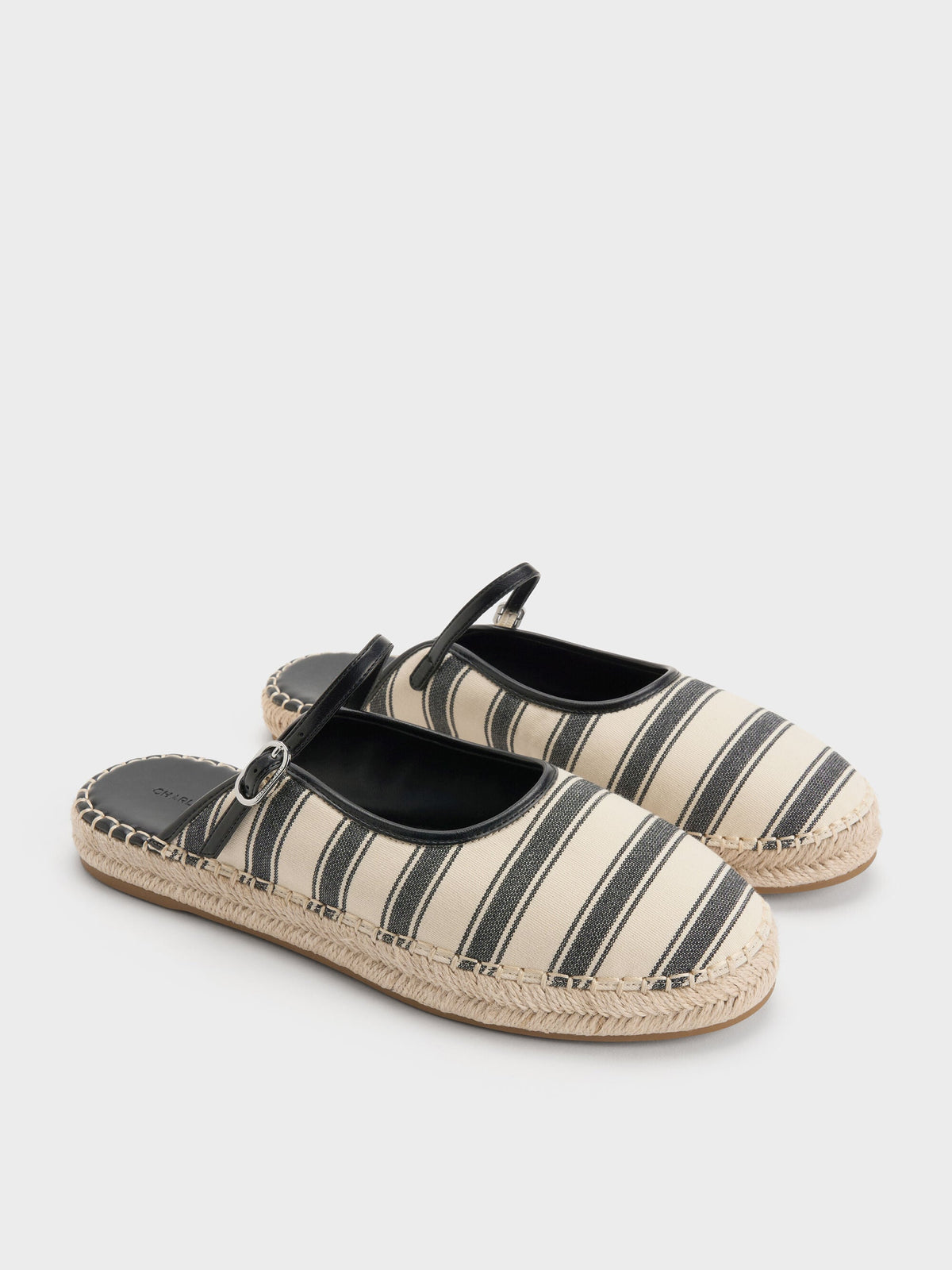CHARLES & KEITH Featured / Striped Mary Jane Espadrille Mules - Black Textured