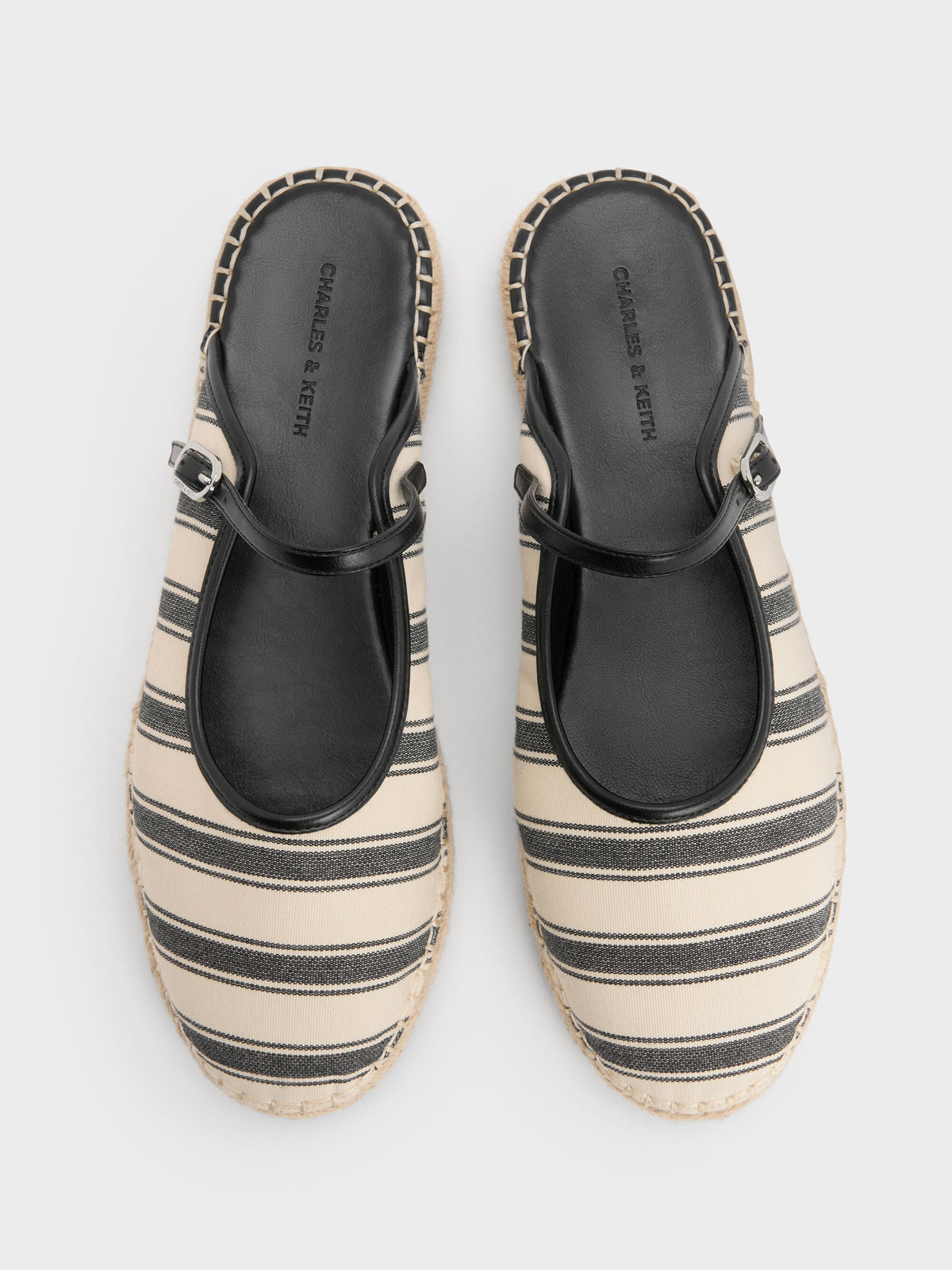 CHARLES & KEITH Featured / Striped Mary Jane Espadrille Mules - Black Textured