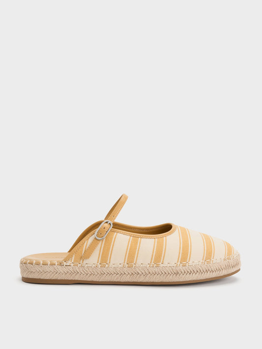 CHARLES & KEITH Everyday / Striped Mary Jane Espadrille Mules - Yellow
