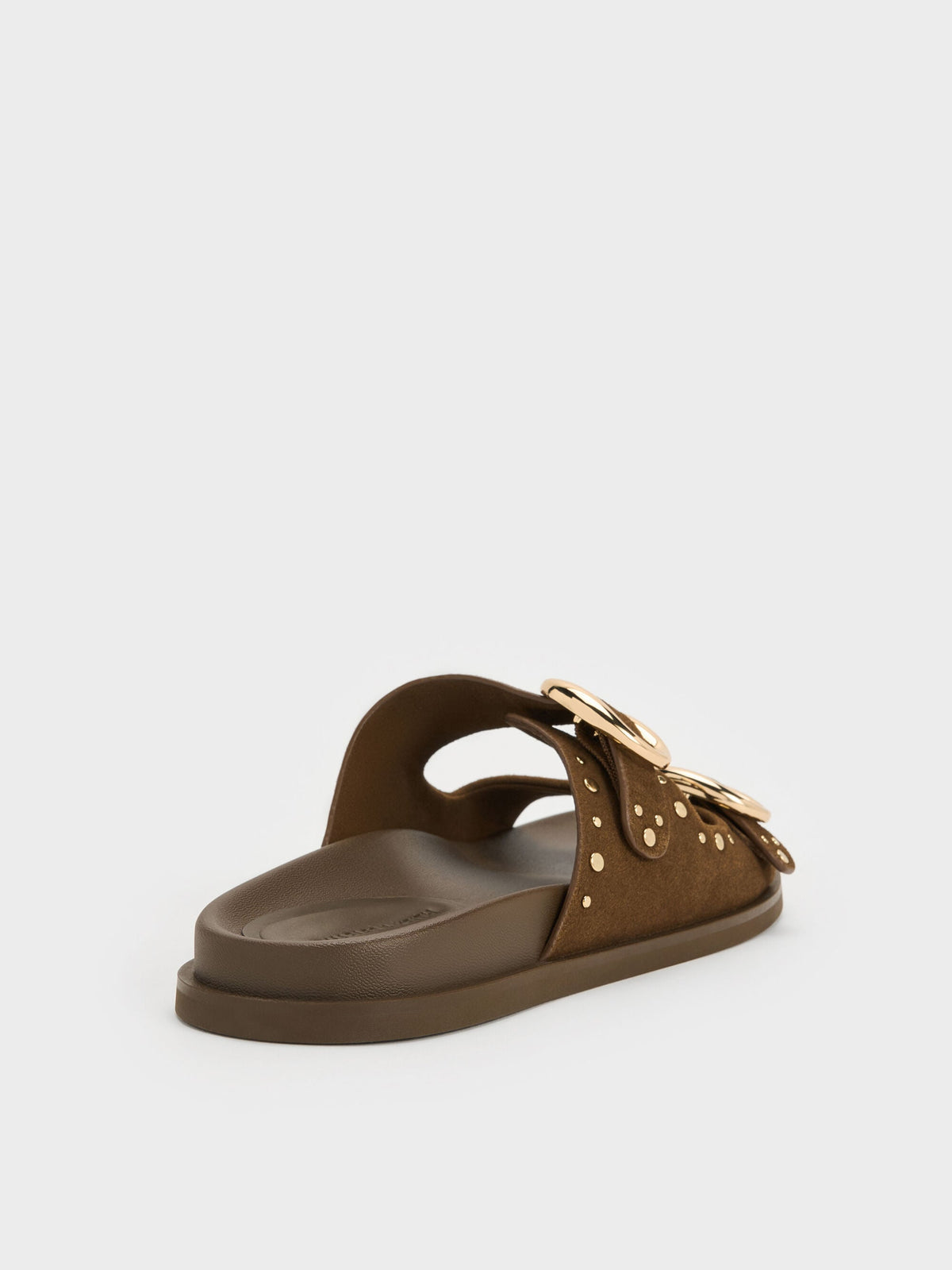 CHARLES & KEITH New / Studded Buckled Double-Strap Slides - Brown
