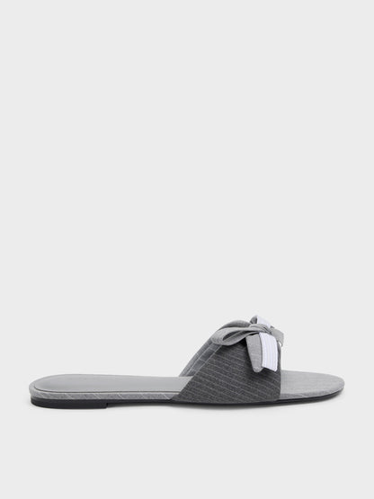CHARLES & KEITH Discount / Striped Bow Slide Sandals - Grey