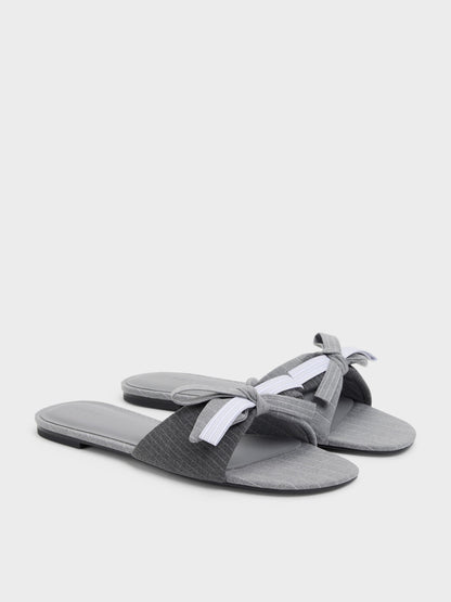 CHARLES & KEITH Discount / Striped Bow Slide Sandals - Grey