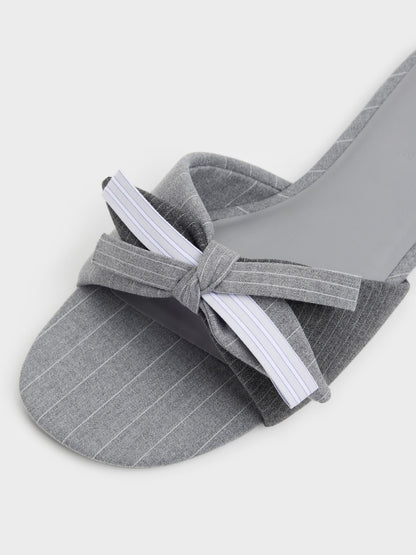 CHARLES & KEITH Discount / Striped Bow Slide Sandals - Grey