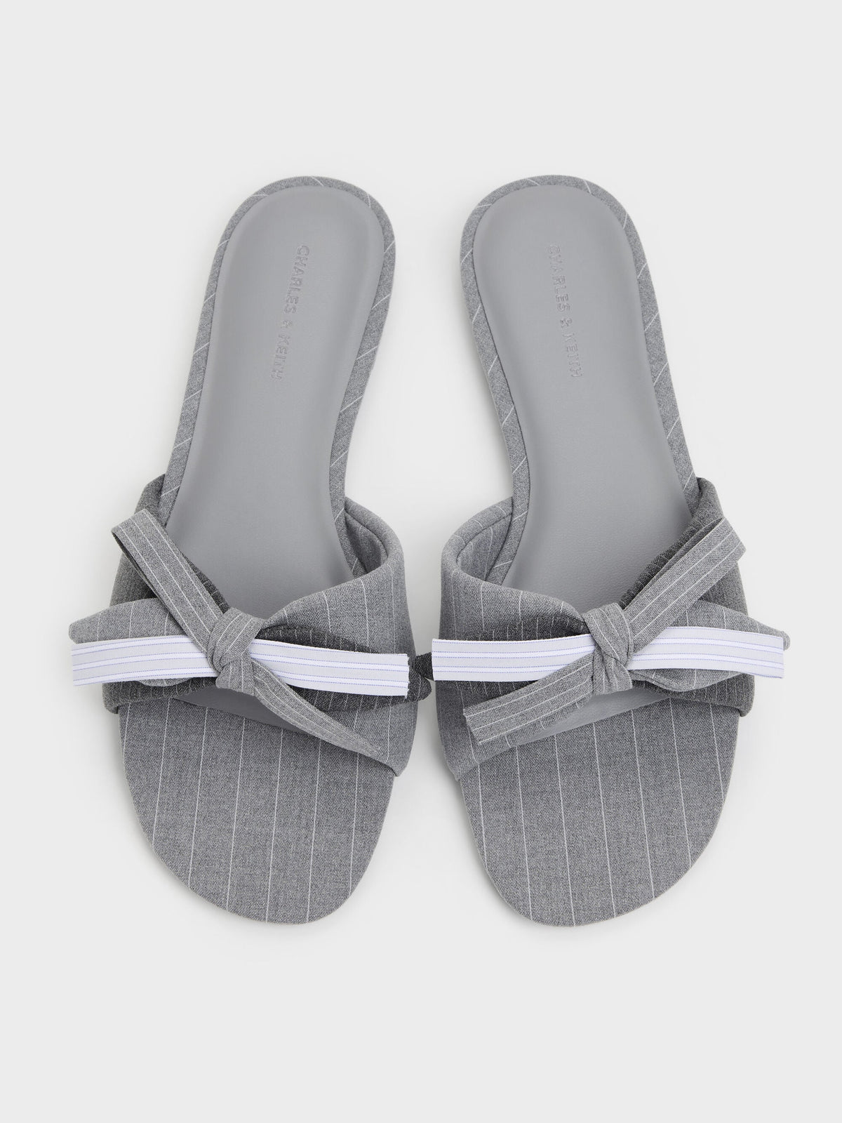 CHARLES & KEITH Discount / Striped Bow Slide Sandals - Grey