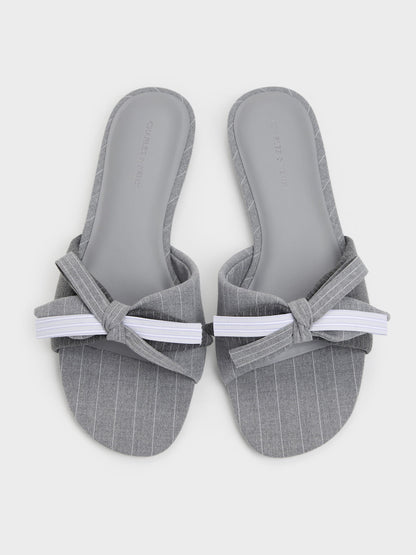 CHARLES & KEITH Discount / Striped Bow Slide Sandals - Grey