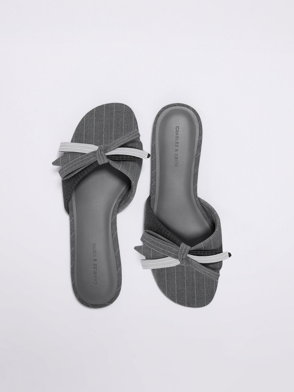 CHARLES & KEITH Discount / Striped Bow Slide Sandals - Grey