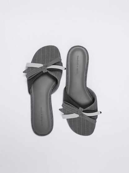 CHARLES & KEITH Discount / Striped Bow Slide Sandals - Grey