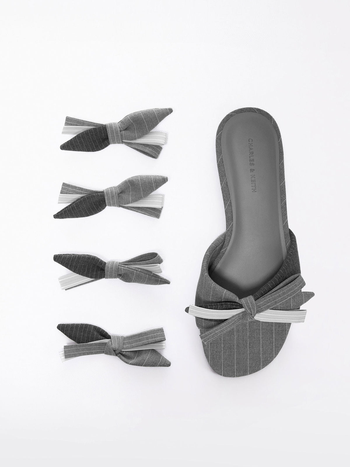 CHARLES & KEITH Discount / Striped Bow Slide Sandals - Grey