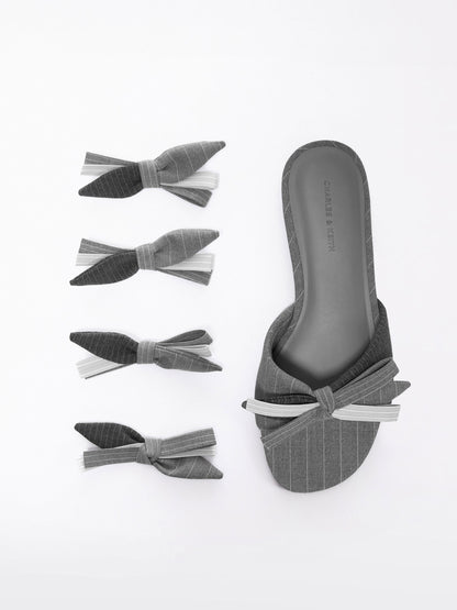 CHARLES & KEITH Discount / Striped Bow Slide Sandals - Grey