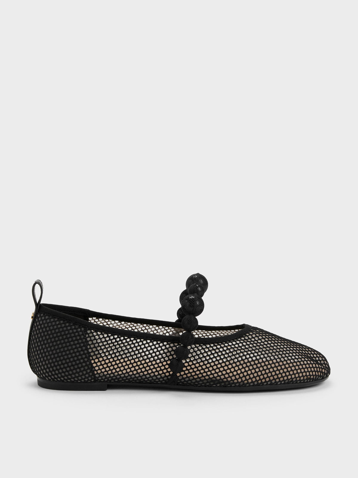 CHARLES & KEITH Popular / Leather Mesh Beaded Mary Jane Flats - Black Textured