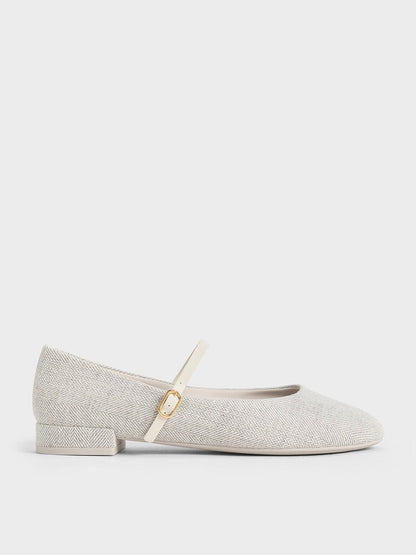 CHARLES & KEITH Top Pick / Gertrude Tweed Mary Janes - Light Grey
