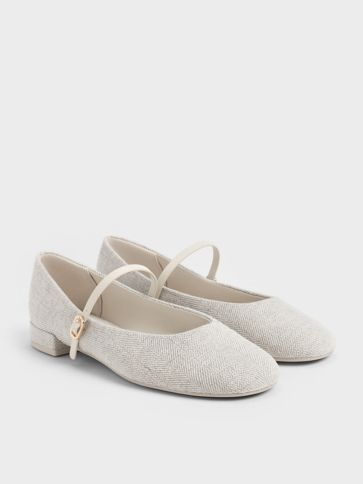 CHARLES & KEITH Top Pick / Gertrude Tweed Mary Janes - Light Grey