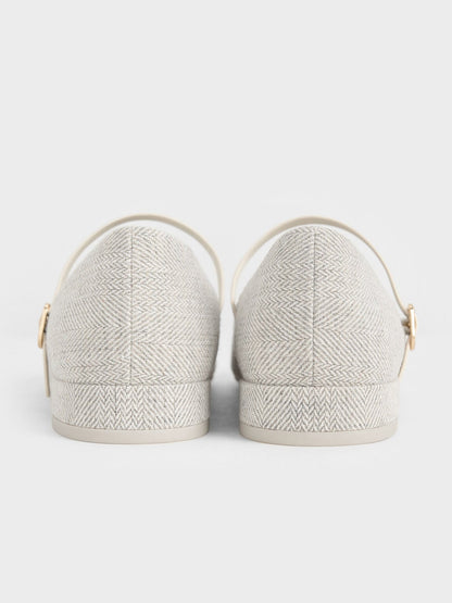 CHARLES & KEITH Top Pick / Gertrude Tweed Mary Janes - Light Grey