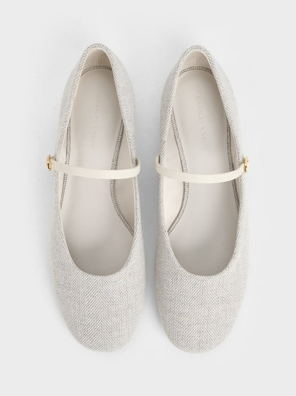 CHARLES & KEITH Top Pick / Gertrude Tweed Mary Janes - Light Grey