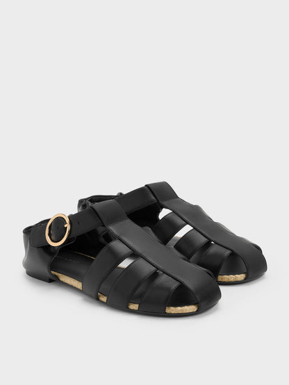 CHARLES & KEITH Essential / Caged Flat Espadrilles - Black