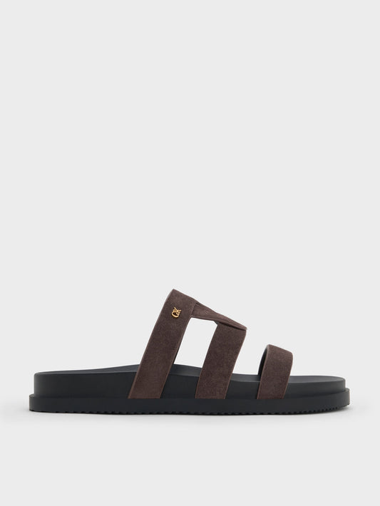 CHARLES & KEITH Discount / Petina Suede Flatform Sandals - Dark Brown Textured