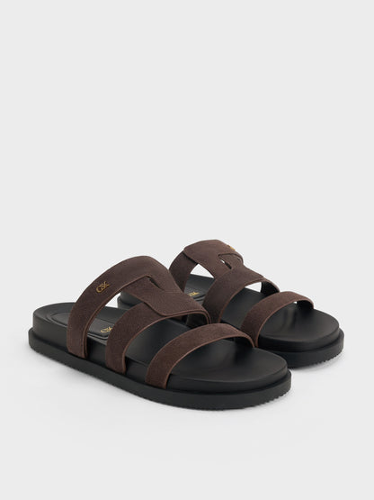 CHARLES & KEITH Discount / Petina Suede Flatform Sandals - Dark Brown Textured