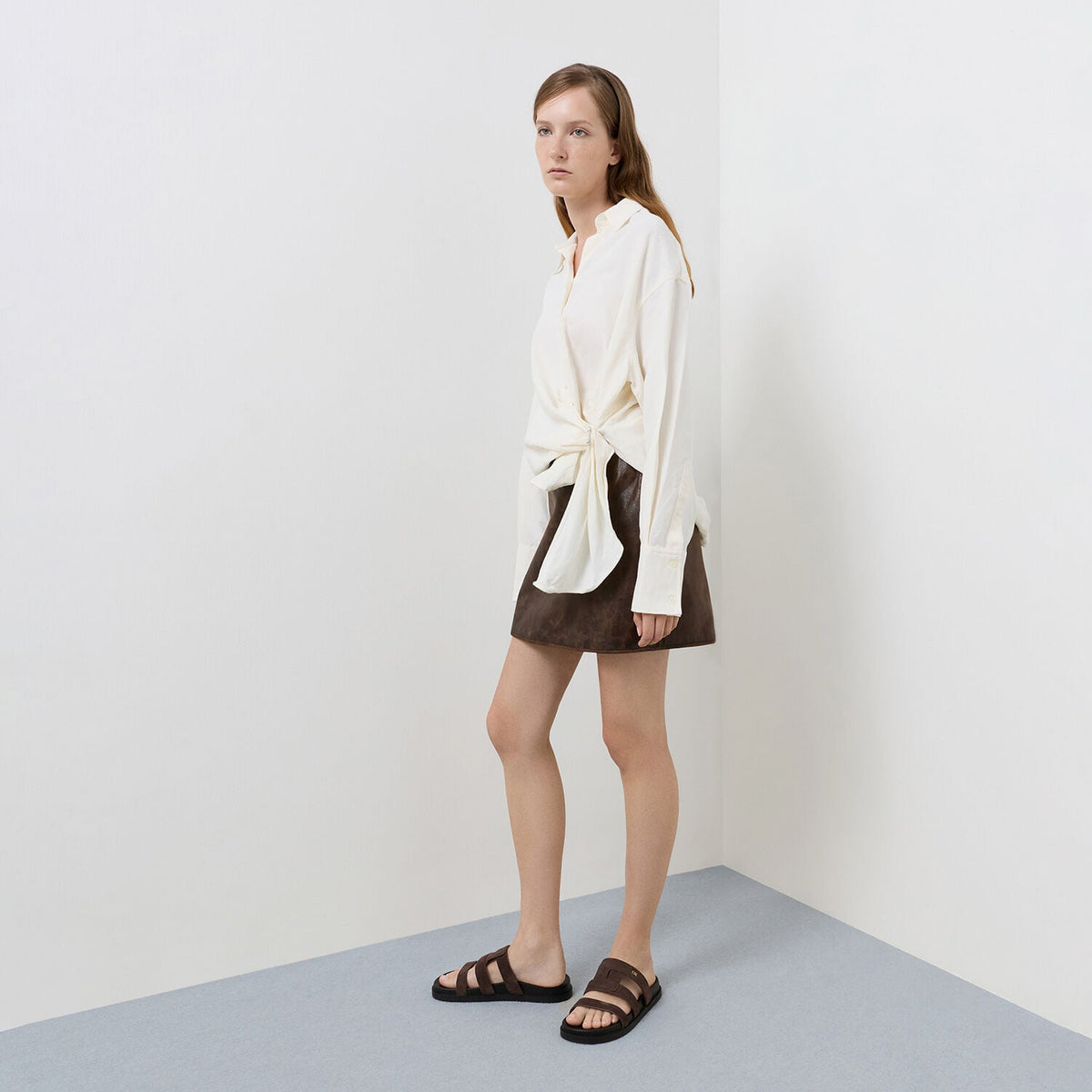 CHARLES & KEITH Discount / Petina Suede Flatform Sandals - Dark Brown Textured
