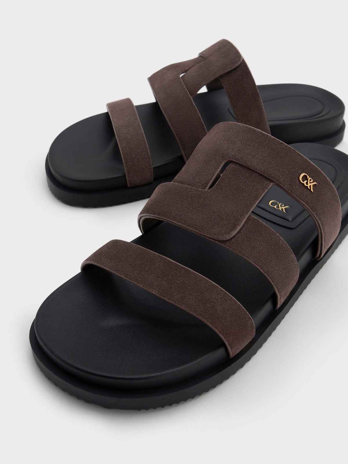 CHARLES & KEITH Discount / Petina Suede Flatform Sandals - Dark Brown Textured