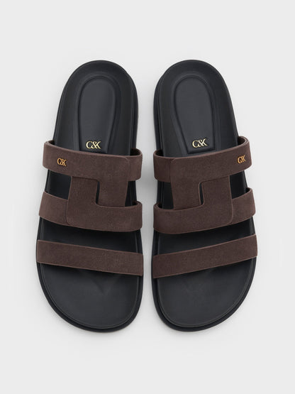 CHARLES & KEITH Discount / Petina Suede Flatform Sandals - Dark Brown Textured