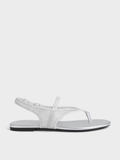 CHARLES & KEITH Everyday / Ellory Mesh Thong Slingback Sandals - Silver