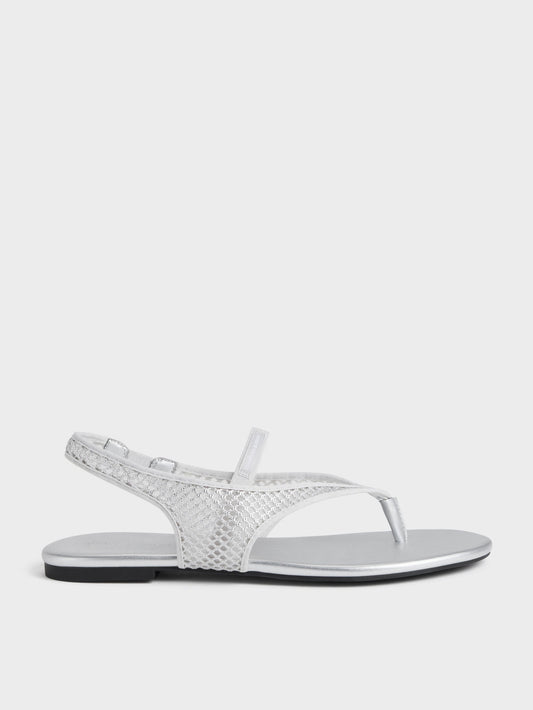 CHARLES & KEITH Everyday / Ellory Mesh Thong Slingback Sandals - Silver