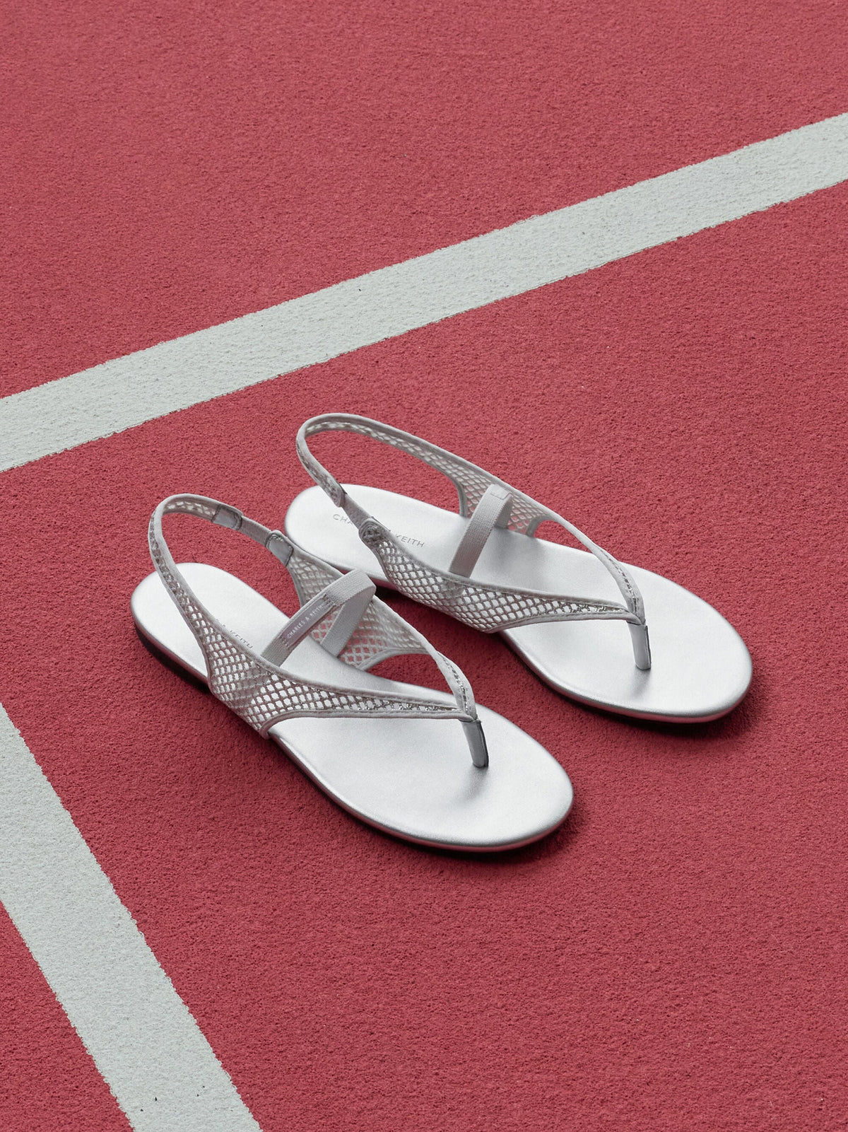 CHARLES & KEITH Everyday / Ellory Mesh Thong Slingback Sandals - Silver