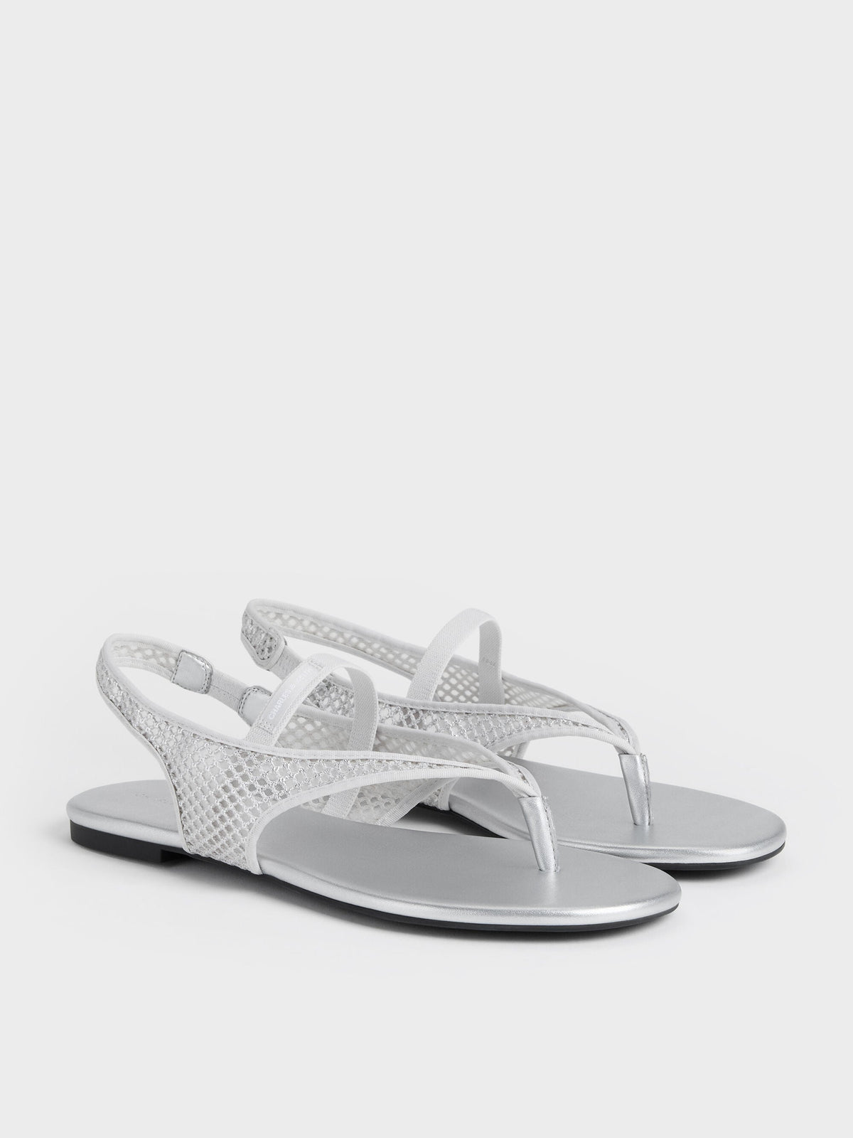 CHARLES & KEITH Everyday / Ellory Mesh Thong Slingback Sandals - Silver