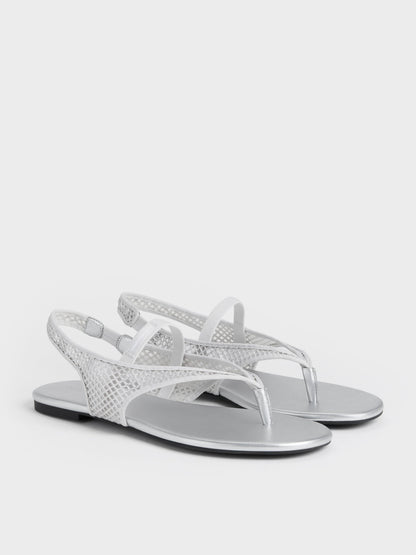 CHARLES & KEITH Everyday / Ellory Mesh Thong Slingback Sandals - Silver