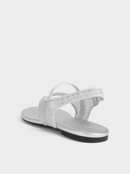 CHARLES & KEITH Everyday / Ellory Mesh Thong Slingback Sandals - Silver