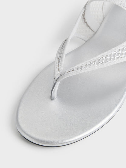 CHARLES & KEITH Everyday / Ellory Mesh Thong Slingback Sandals - Silver