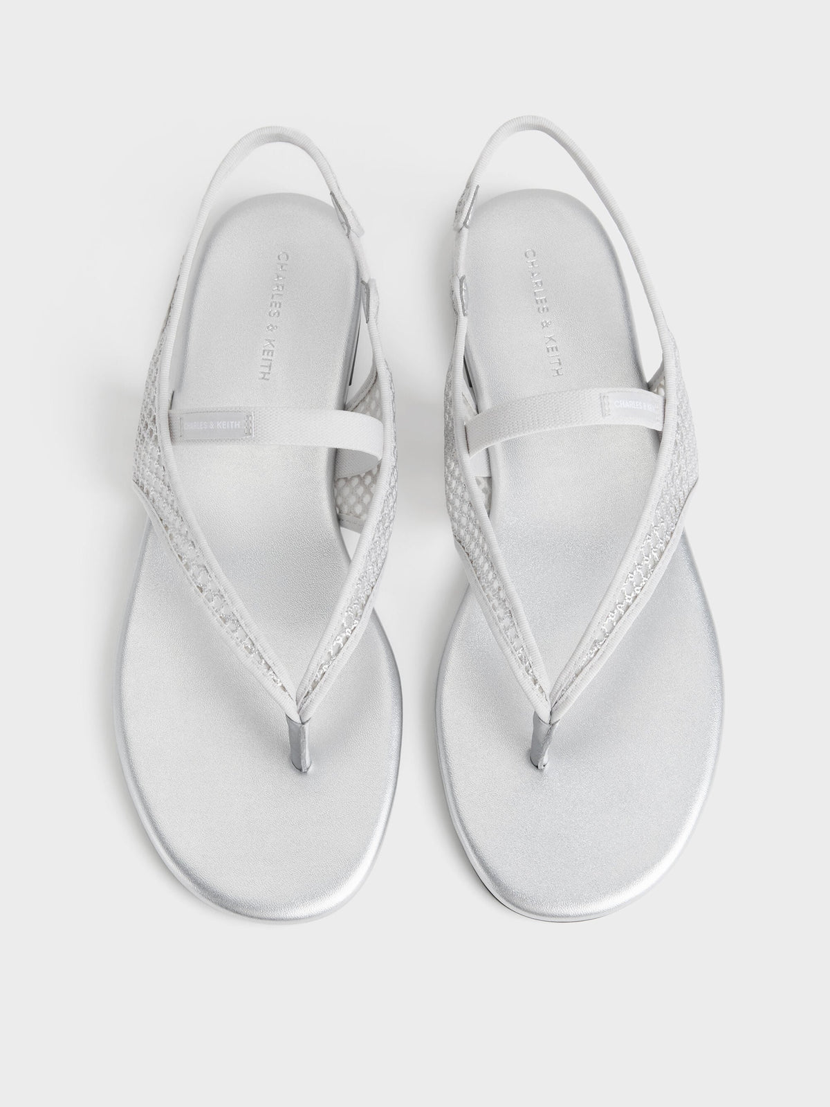 CHARLES & KEITH Everyday / Ellory Mesh Thong Slingback Sandals - Silver
