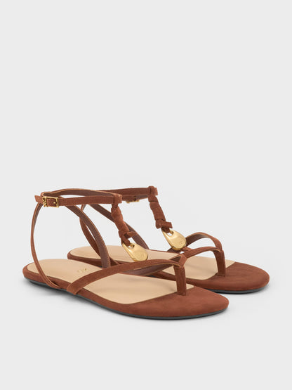 CHARLES & KEITH Hot Sale / Adema Leather Strappy Thong Sandals - Brown