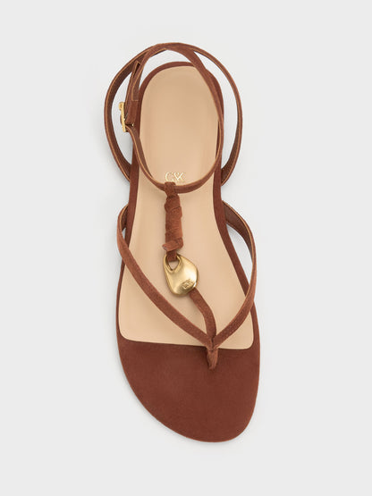 CHARLES & KEITH Hot Sale / Adema Leather Strappy Thong Sandals - Brown