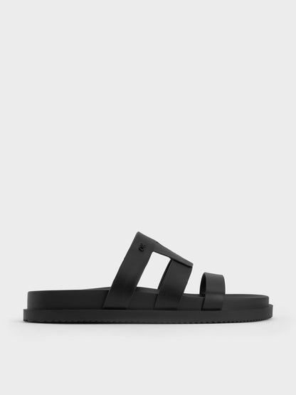 CHARLES & KEITH Customer Favorite / Petina Leather Flatform Sandals - Black
