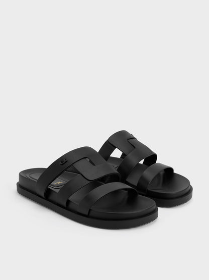 CHARLES & KEITH Customer Favorite / Petina Leather Flatform Sandals - Black