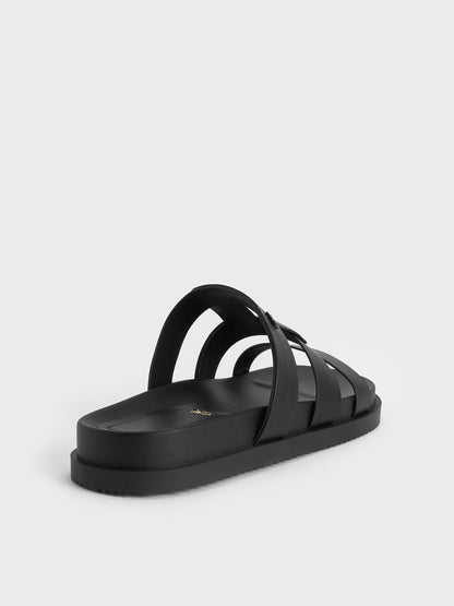 CHARLES & KEITH Customer Favorite / Petina Leather Flatform Sandals - Black