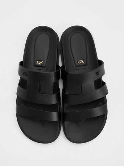 CHARLES & KEITH Customer Favorite / Petina Leather Flatform Sandals - Black