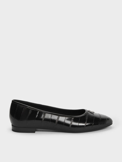 CHARLES & KEITH Top Pick / Griselda Eel-Effect Ballet Flats - Animal Print Black