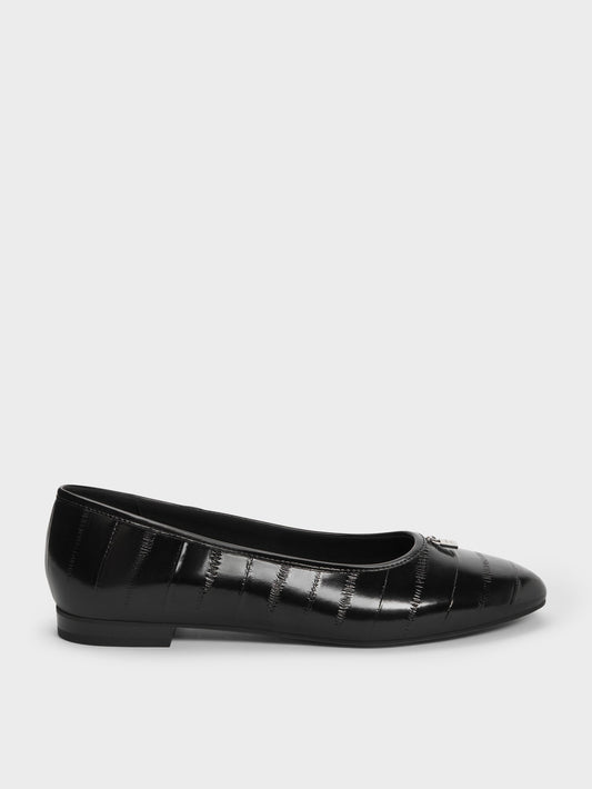 CHARLES & KEITH Top Pick / Griselda Eel-Effect Ballet Flats - Animal Print Black