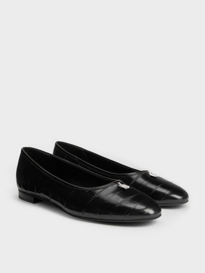 CHARLES & KEITH Top Pick / Griselda Eel-Effect Ballet Flats - Animal Print Black