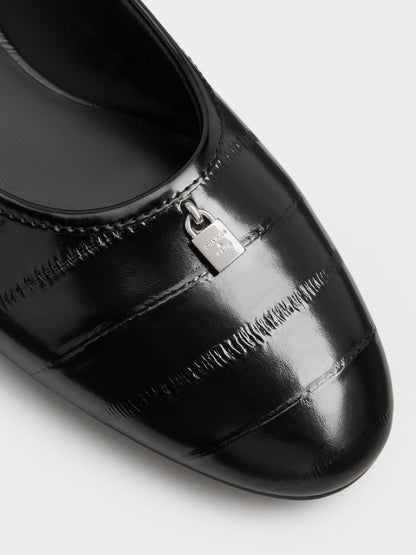 CHARLES & KEITH Top Pick / Griselda Eel-Effect Ballet Flats - Animal Print Black