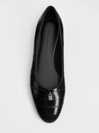 CHARLES & KEITH Top Pick / Griselda Eel-Effect Ballet Flats - Animal Print Black