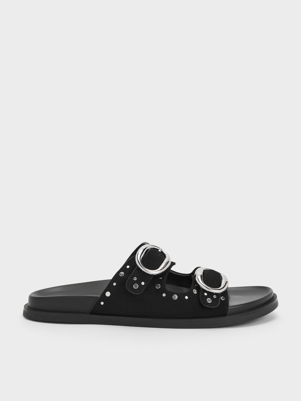 CHARLES & KEITH Signature / Studded Buckled Double-Strap Slides - Black