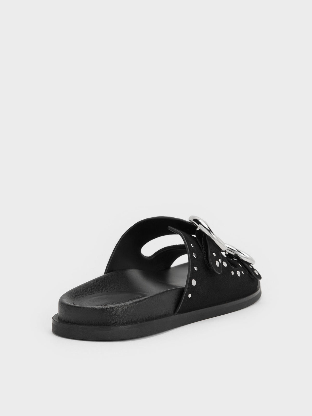 CHARLES & KEITH Signature / Studded Buckled Double-Strap Slides - Black