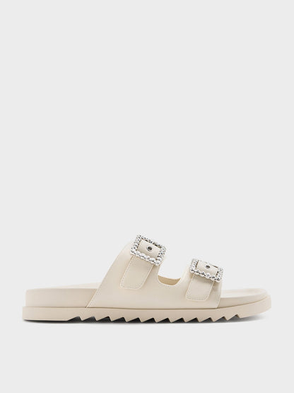 CHARLES & KEITH Customer Favorite / Gem-Buckle Double-Strap Sandals - Chalk