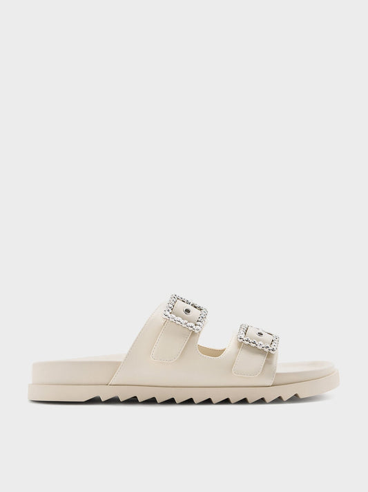 CHARLES & KEITH Customer Favorite / Gem-Buckle Double-Strap Sandals - Chalk