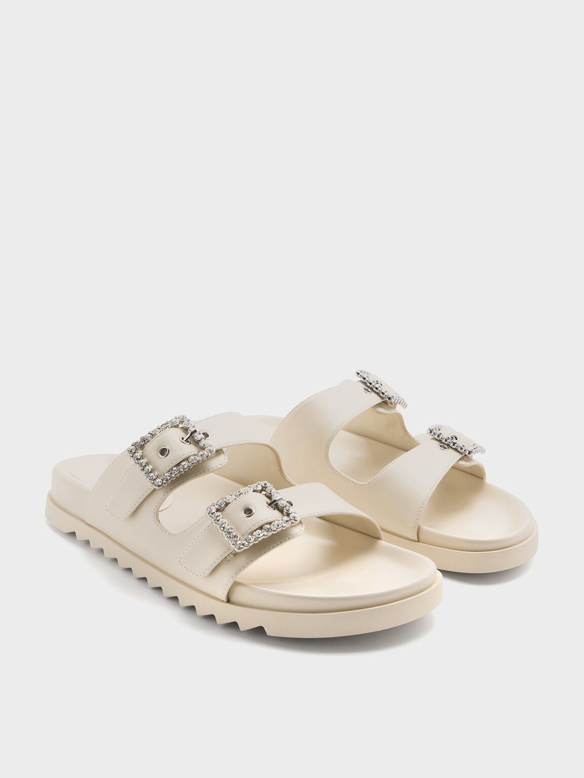 CHARLES & KEITH Customer Favorite / Gem-Buckle Double-Strap Sandals - Chalk