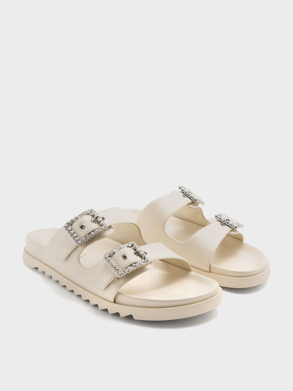 CHARLES & KEITH Customer Favorite / Gem-Buckle Double-Strap Sandals - Chalk